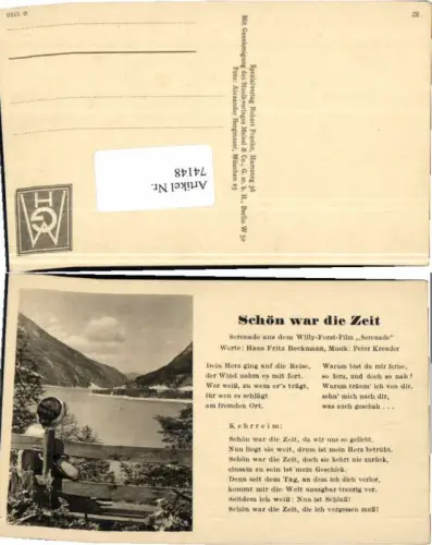 74148,Liedkarte Schön war die Zeit Serenade Willy Forst