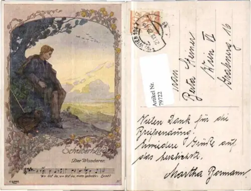 79722,Schubert Lieder Liedkarte Wanderer O. Elsner