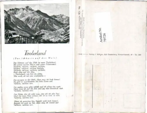79726,Liedkarte Tirolerland Tirol Böttger J Nr 124