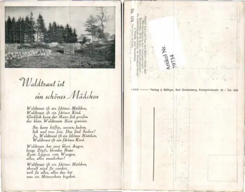 79734,Liedkarte Waldtraut is ein schönes Mädchen Böttger Nr 174