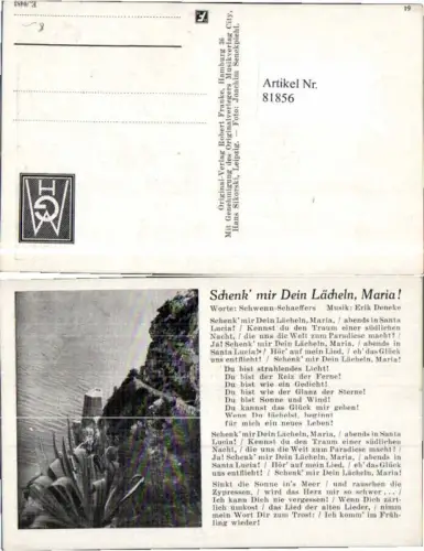81856,Liedkarte Schenk mir dein Lächeln Maria Deneke
