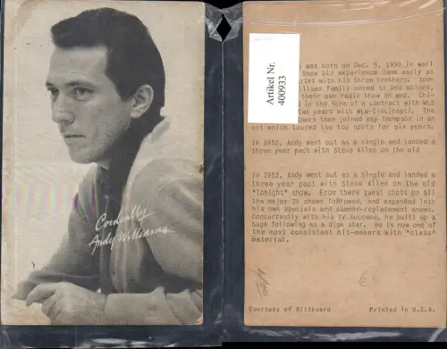 400933,Andy Williams Musiker Popstar USA Musik