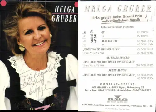 445247,Helga Gruber Autogrammkarte Widmung Autogramm Tracht Musik BMG Ariola Austria
