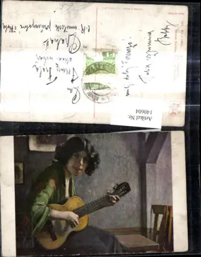 140604,Künstler Ak Mile J. Engel Musette Dudelsackspielerin Frau Gitarre