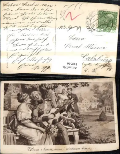 140616,Künstler Ak Mann Soldat Gesang Gitarre Frau Zuhörer Wann i komm Musik
