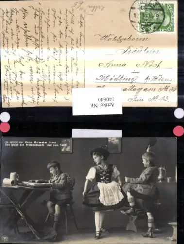 140640,Musik Kinder i. Tracht Tanz Zither Bier Bierkrug Spruch Text pub NPG 913/4