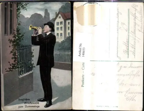 140653,Mann m. Trompete Musik Instrument Glückwunsch Namenstag