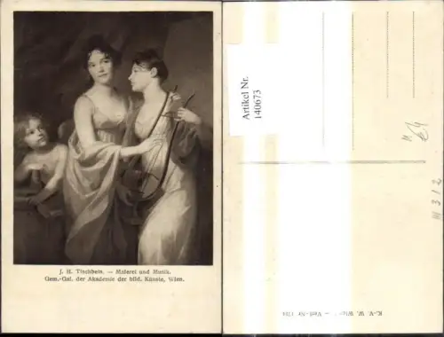 140673,Künstler Ak J. H. Tischbein Malerei un Musik Frauen m. Harfe