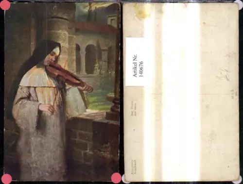 140676,Künstler Ak Kaulbach Ave Maria Nonne spielt Geige a. Fenster Musik