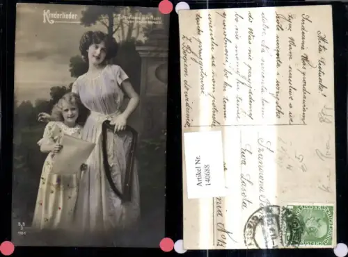 140688,Frau m. Kind Mädchen Kinderlieder Musik Text Harfe