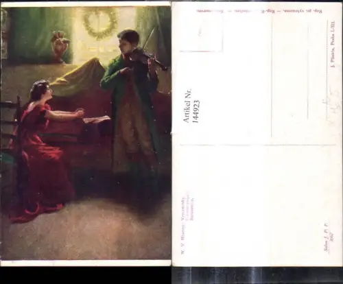 144923,Künstler Ak W. V. Bioney Erinnerungen Frau Klavier Mann Geige Musik