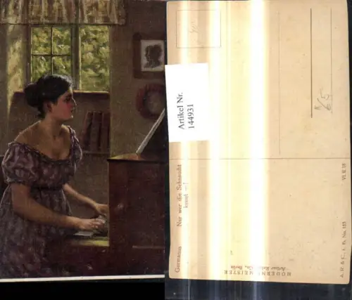 144931,Künstler Ak Germanus Nur wer die Sehnsucht kennt Frau Klavier Musik