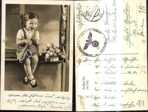 161765,Foto Ak Junge Bub m. Saxophon Musik Instrument