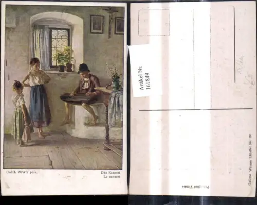 161849,Künstler Ak Carl Zewy Das Konzert Bub spielt Zither Mädchen a. Zuhörer Musik