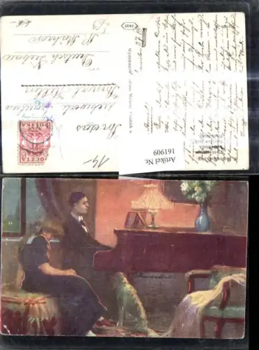 161909,Künstler Ak K. Szczawinski Liebeslied Mann Klavier Hund Frau a. Zuhörer Musik