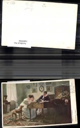 168990,Ein altes Lied Prof A Jakesch Prag Frau Mann a. Klavier m. Hund