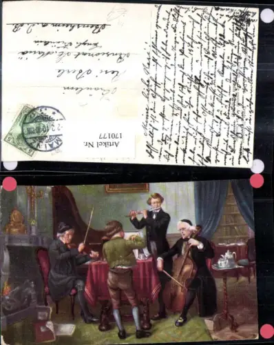 170177,Männer Junge b. Musizieren Instrumente Cello Querflöte Geige Künstler Ak