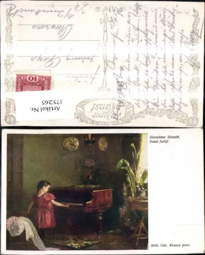 175265,Essai furtif Heimlicher Versuch Mädchen a. Klavier sign Wilh. Vikt. Krausz