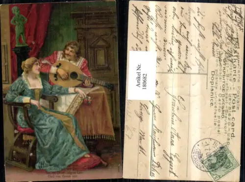 180682,Präge Ak Frau Mann m. Mandoline Spruch