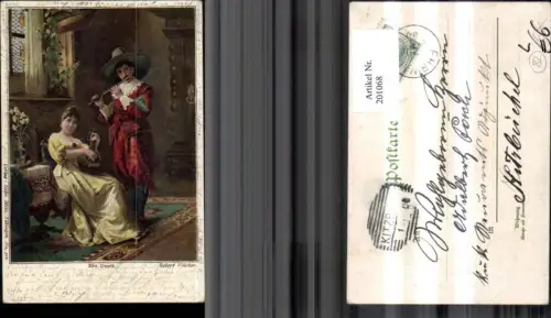 201068,Ein Duett Künstler Litho R. Völcker Mandoline Flöte Querflöte