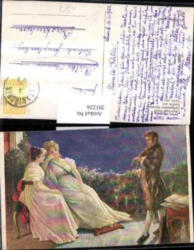 201226,Künstler AK Fr. Rösler Lauschige Nacht Mann spielt auf d. Geige Frauen höhren zu