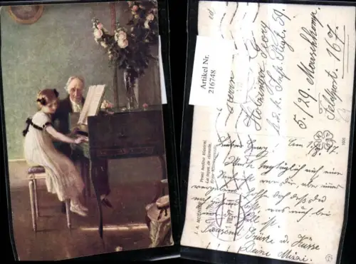 216748,Künstler Ak J. A. Muenier Erste Klavierstunde Mädchen Lehrer Klavier Noten Rosen