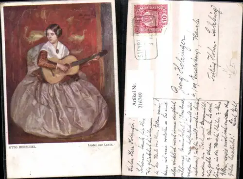 216749,Künstler Ak Otto Herschel Lieder zur Laute Frau Instrument