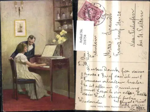 216754,Künstler Ak E. Schneider Lieder ohne Worte Frau Klavier Mann a. Zuhörer