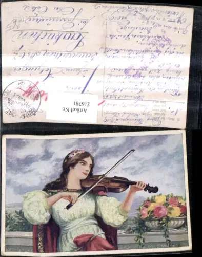 216781,Künstler Ak E. Holy Ihr Ideal Frau spielt Geige Musik Feldpost 167