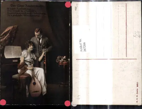 267266,Künstler Ak Paar m. Instrumente Laute Geige Klavier Der Töne Zaubermacht Spruch Musik