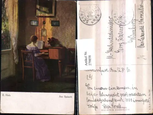 279858,Künstler AK E. Holz Am Spinett Musik Frau b. Klavier spielen