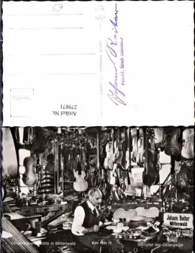 279871,Foto AK Musik Geigenbauwerkstätte in Mittenwald Schöpfer d. Oktavgeige Geigen