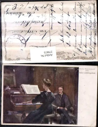279873,Künstler AK Martha Schrottenbach Sein Lieblingslied Frau spielt am Klavier Mann im Stuhl
