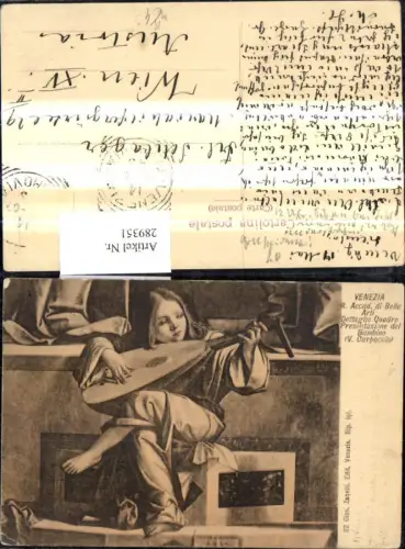 289351,Künstler Ak V. Carpaccio Junge Bub spielt Mandoline Musik