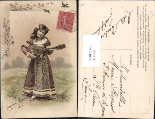 319953,Künstler Ak Josephine Masson Mädchen spielt Mandoline Musik