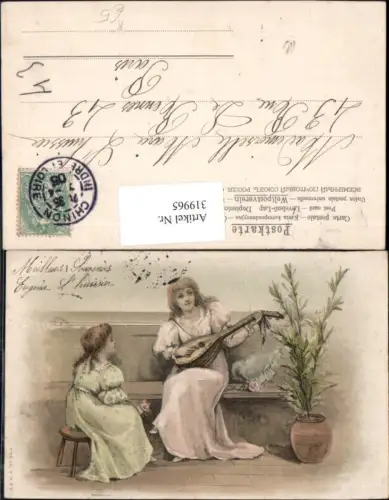 319965,Künstler Ak Frau Mädchen m. Mandoline Musik