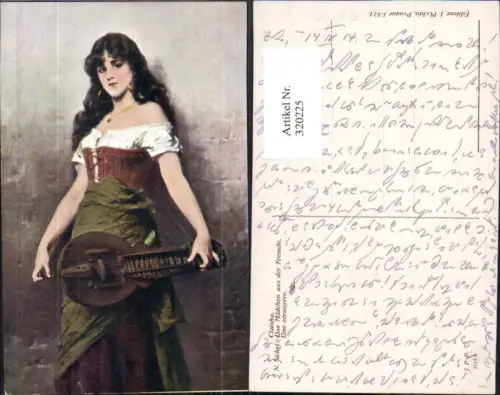 320225,Künstler Ak N. Sichel Cizinka Das Mädchen a. d. Fremde Mignon Mandoline Musik