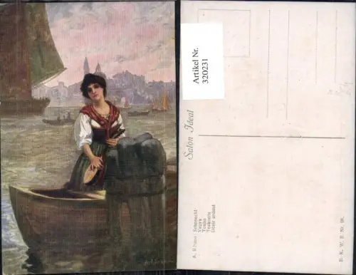 320231,Künstler Ak A. Ribano Sehnsucht Frau m. Mandoline a. Boot Segelboot Musik