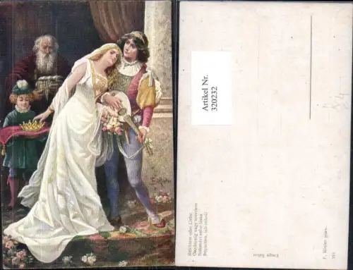 320232,Künstler Ak F. Rösler Reichtum oder Liebe Frau Krone Minnesänger Mandoline Musik