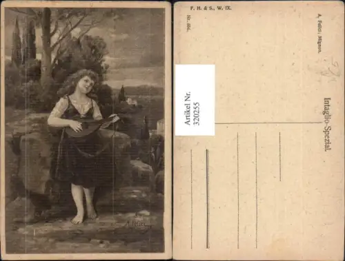 320255,Künstler Ak A. Felici Mignon Mädchen spielt Mandoline Musik