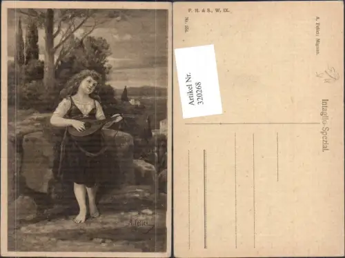 320268,Künstler Ak A. Felici Mignon Mädchen m. Mandoline Musik