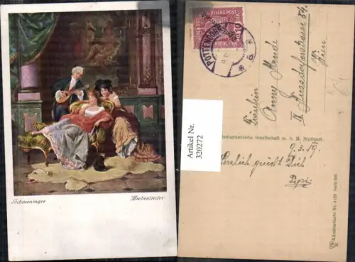 320272,Künstler Ak Schweninger Liebeslieder Mann spielt Mandoline Frauen Affe Musik
