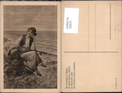320273,Künstler Ak A. Hartmann Im Sonnigen Süden Frau Mandoline Strand Musik