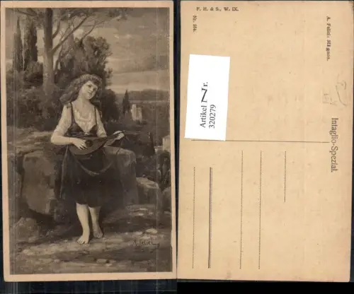 320279,Künstler Ak A. Felici Mignon Mädchen spielt Mandoline Musik