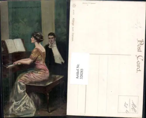 320283,Künstler Ak Clarence F. Underwood A Symphony of Hearts Frau a. Klavier Liebe Paar Musik