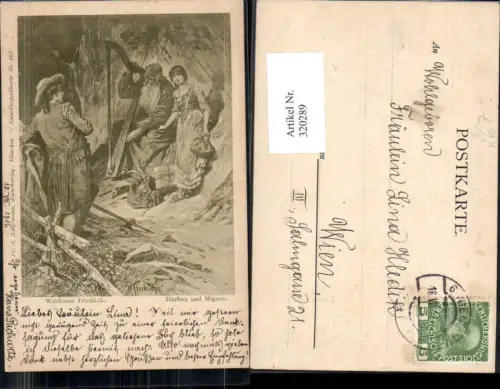 320289,Künstler Ak Woldemar Friedrich Harfner u. Mignon Harfe Musik pub F. A. Ackermann 493
