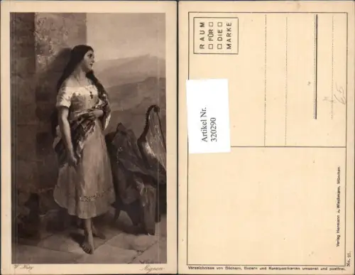 320290,Künstler Ak W. Kray Mignon Frau Harfe Musik
