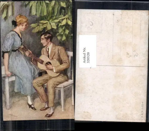 320320,Künstler Ak Paar Mann spielt Gitarre Liebe Musik pub B.K.W.I. 117/4