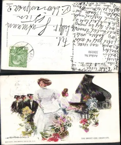320350,Künstler Ak Howard Chandler Christy The Sweet Girl Graduate Frau Singen Klavier Flügel Musik
