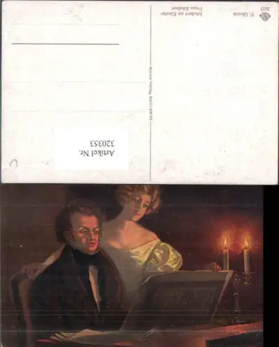 320353,Künstler Ak F. Ulreich Schubert am Klavier Franz Schubert m. Frau Kerzenschein Musik